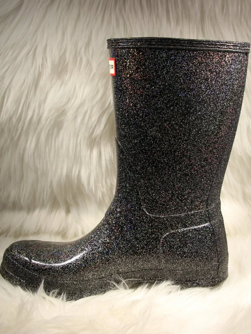 Hunter Women’s Starcloud Rain Boots Black Glitter US8 -  EU39 - See Video